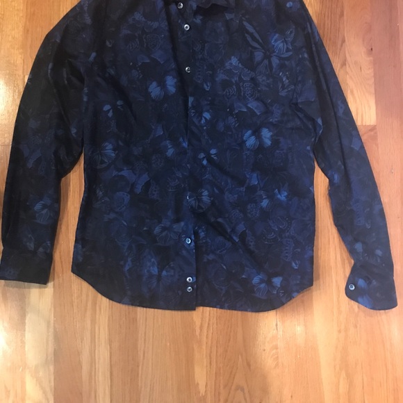 Valentino mens blue button down size 15.5 neck butterfly print - Picture 2 of 5